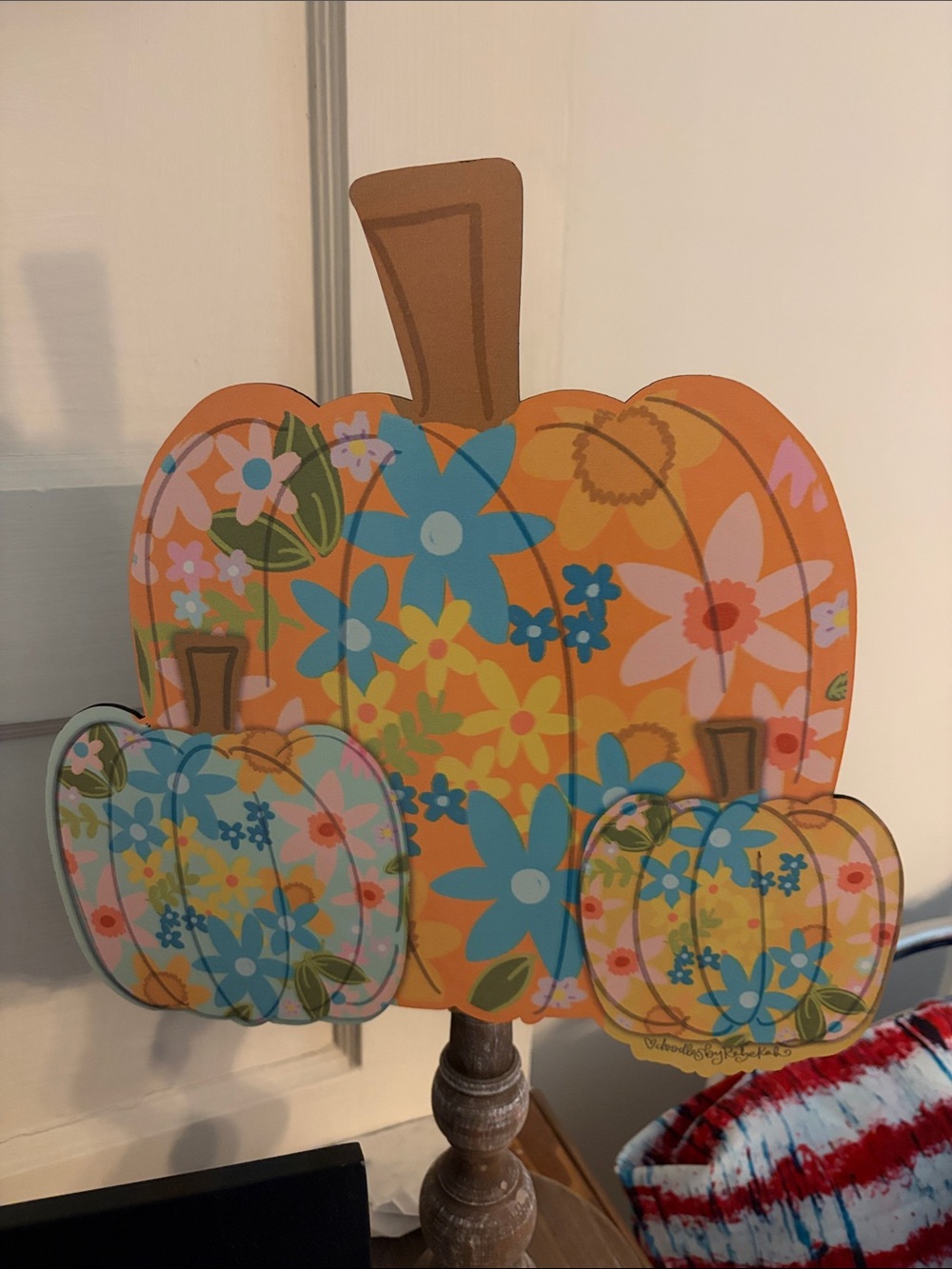 Floral Orange Pumpkin Trio Holiday Tabletop Accent *stand not included*